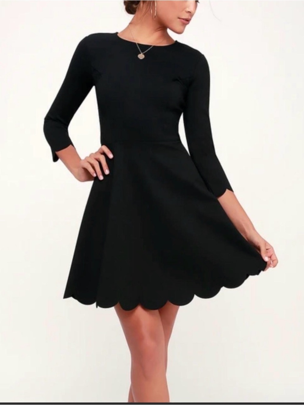 Lulu's Black Scalloped-Hem Fit & Flare Mini Dress